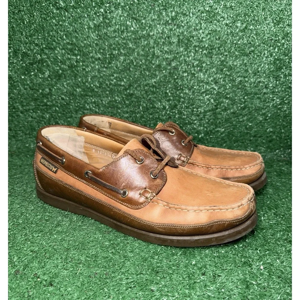 MEPHISTO Men Size 9.5 Brown Leather Hurrikan Boat Shoes Slip‎ On Luxury Sneakers